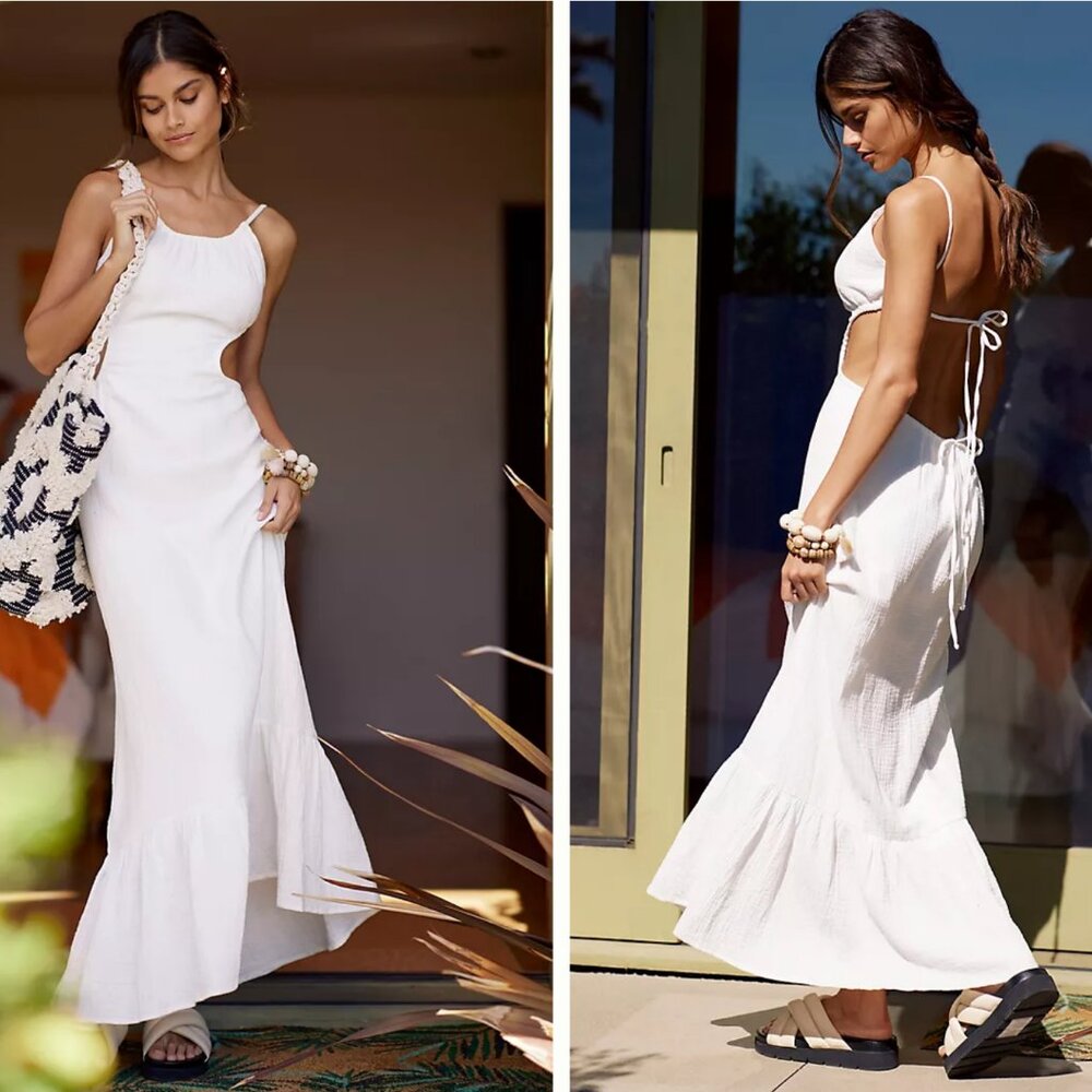Anthropologie Charlie Holiday Tuscany Maxi Dress NWT White Size Large